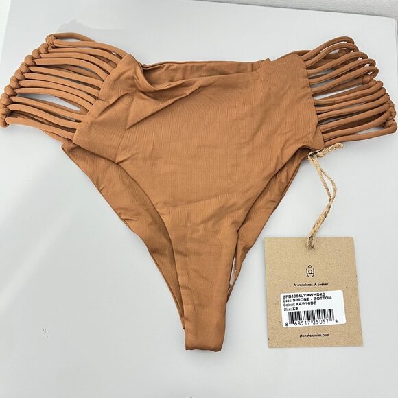 Stone Fox Swim Simone Bikini Bottom With Strappy Sides Rawhide Color XS - Picture 2 of 4